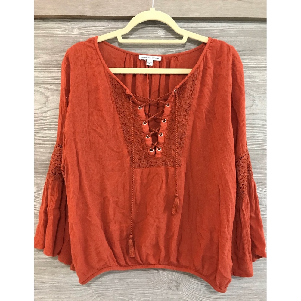 long sleeve rich orange with tie front